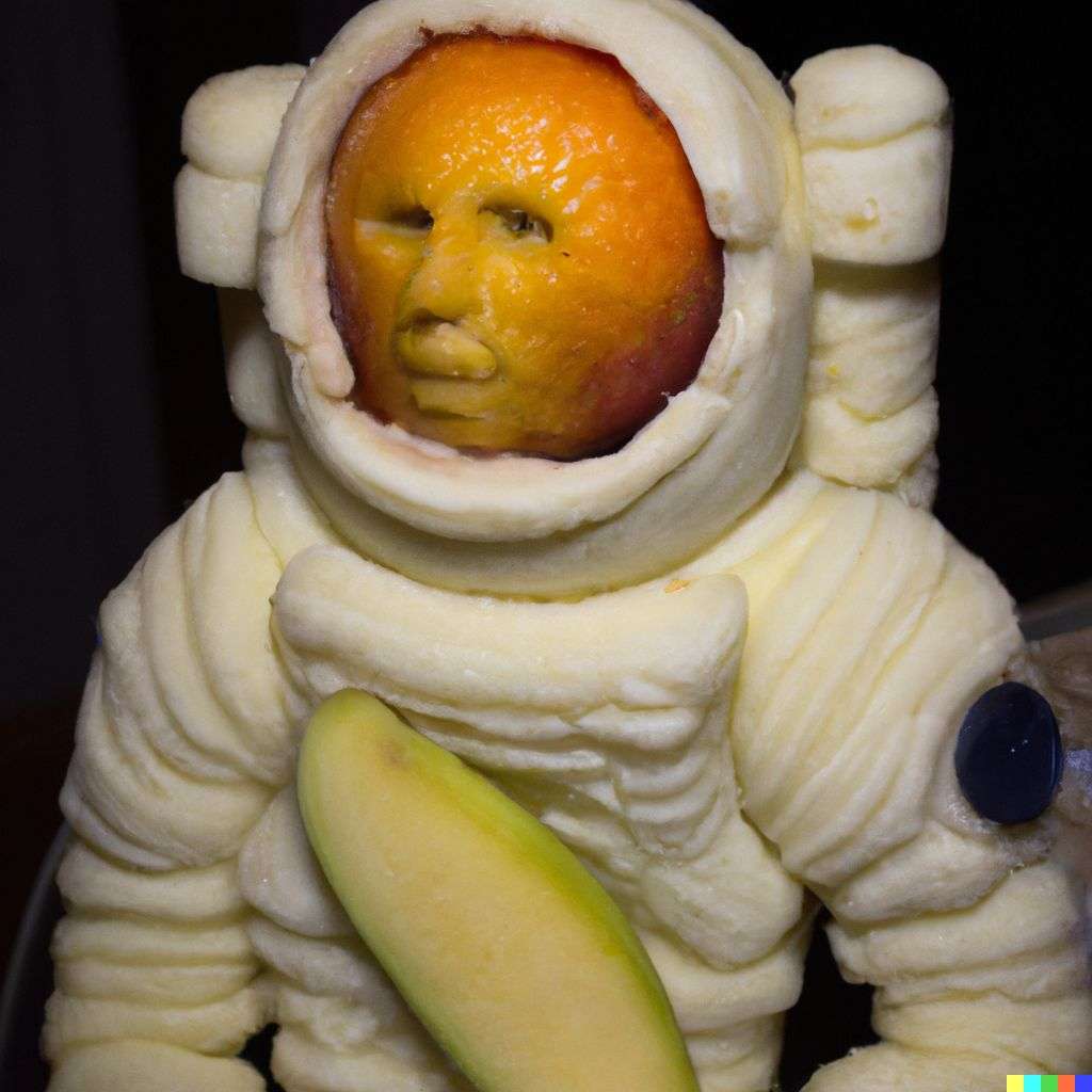 an astronaut, fruit carving